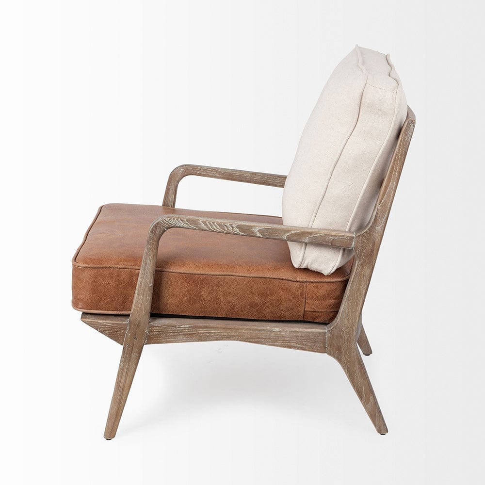 Mercana - Harman II Cream Fabric and Brown Leather Seat Accent Chair - 67512 view 3