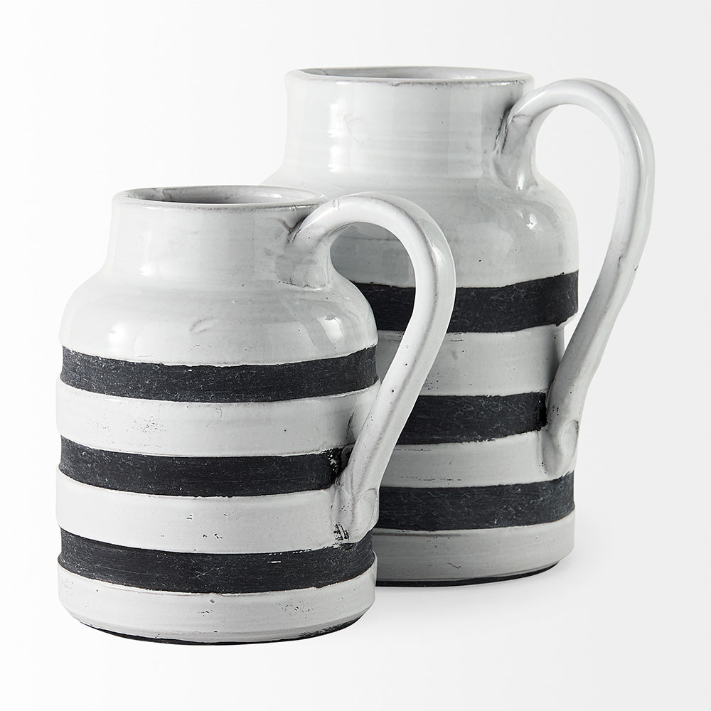 Mercana - Harmon II Large White w/ Charcoal Stripes Ceramic Jug - 31067 view 2