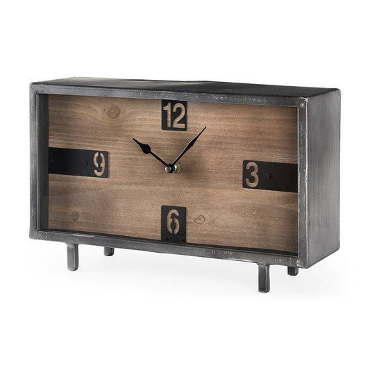 Mercana - Harvey 13.0L x 4.5W x 8.1H Black Metal and Wood Rectangular Table Clock - 69485 view 1
