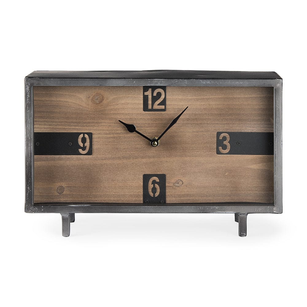 Mercana - Harvey 13.0L x 4.5W x 8.1H Black Metal and Wood Rectangular Table Clock - 69485 view 2