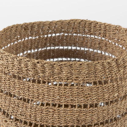 Mercana - Hayes 17.7L x 17.7W x 11.8H Medium Brown Seagrass Round Basket with Stripe Pattern (Set of 2) - 69589 view 4