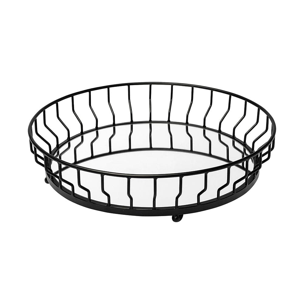 Mercana - Helena 20L x 20W Black Metal Mirrored Bottom Round Serving Tray - 68943 view 1