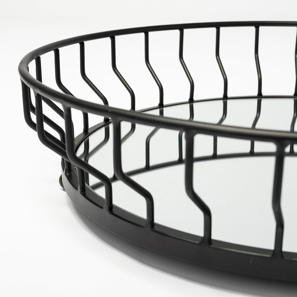Mercana - Helena 20L x 20W Black Metal Mirrored Bottom Round Serving Tray - 68943 view 4
