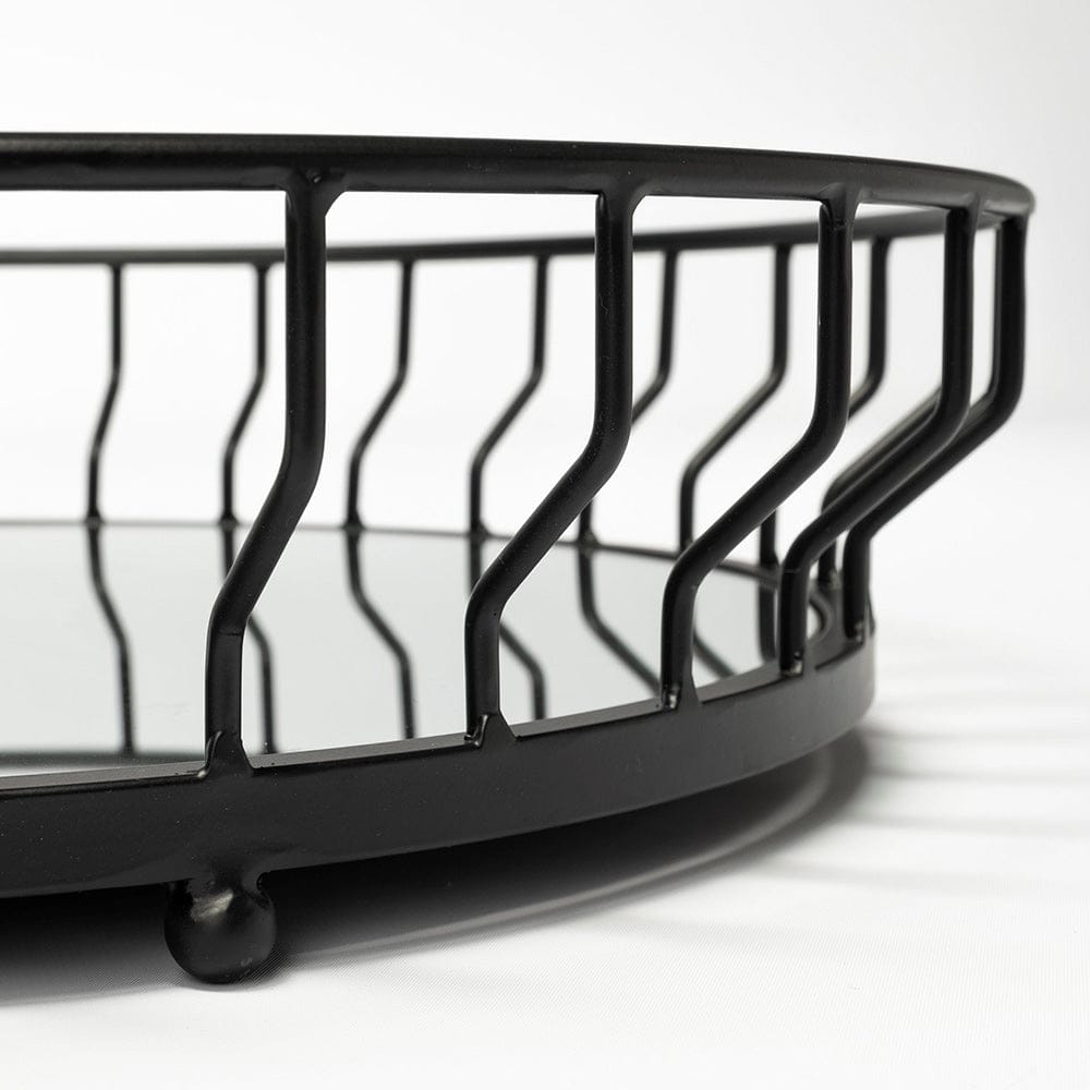 Mercana - Helena 20L x 20W Black Metal Mirrored Bottom Round Serving Tray - 68943 view 5