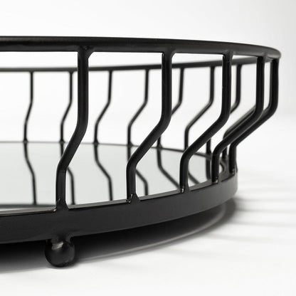 Mercana - Helena 20L x 20W Black Metal Mirrored Bottom Round Serving Tray - 68943 view 5