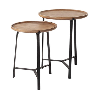 Mercana - Helios III 20L x 24H Set of Two Round Brown Solid Wood Iron Base Nesting End/Side Tables - 69014 view 1