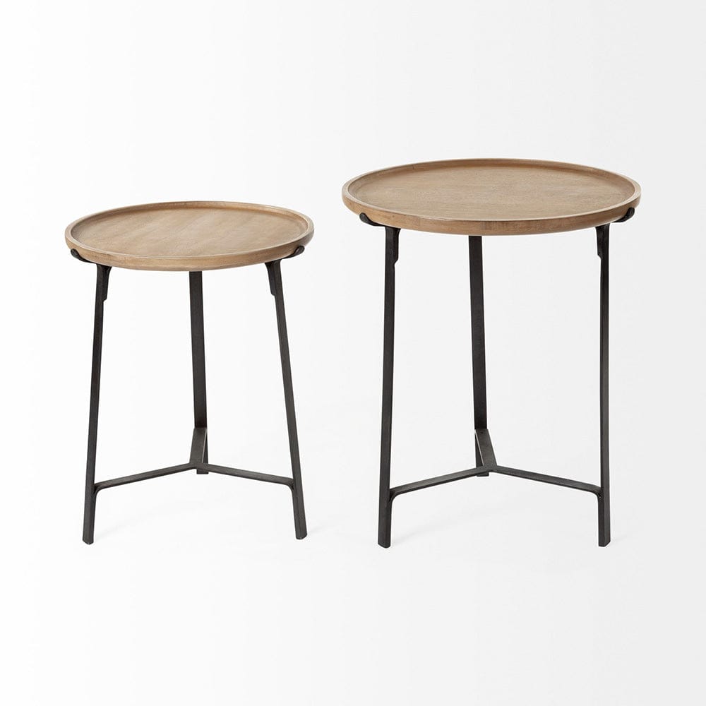 Mercana - Helios III 20L x 24H Set of Two Round Brown Solid Wood Iron Base Nesting End/Side Tables - 69014 view 3
