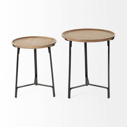 Mercana - Helios III 20L x 24H Set of Two Round Brown Solid Wood Iron Base Nesting End/Side Tables - 69014 view 3