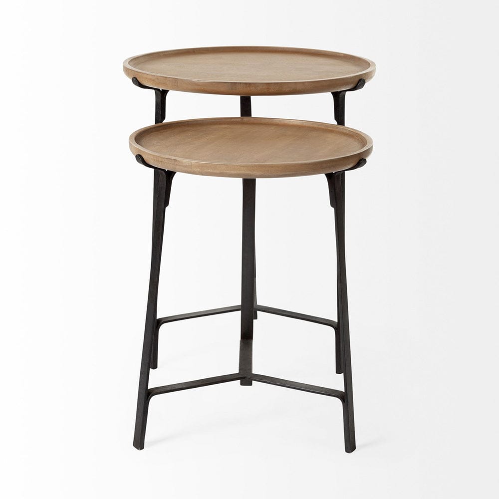 Mercana - Helios III 20L x 24H Set of Two Round Brown Solid Wood Iron Base Nesting End/Side Tables - 69014 view 4