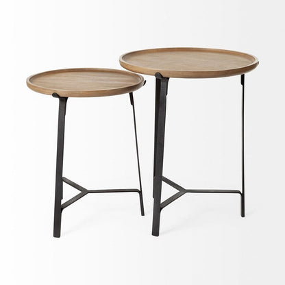 Mercana - Helios III 20L x 24H Set of Two Round Brown Solid Wood Iron Base Nesting End/Side Tables - 69014 view 5