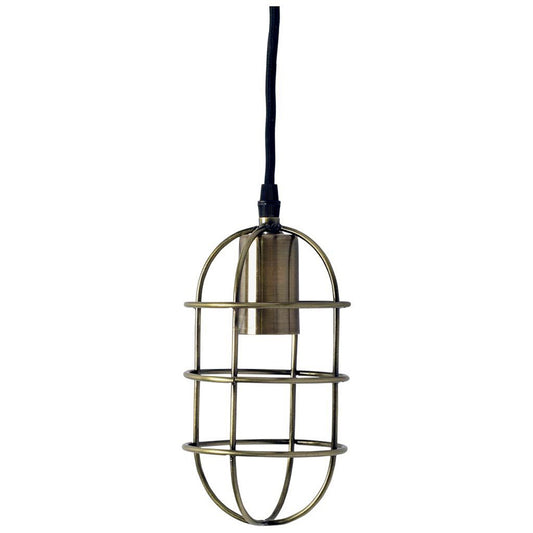 Mercana - Hines I 4x8 Antiqued-Brass Metal Cage Pendant Light - 65392_CLOSEOUT view 1