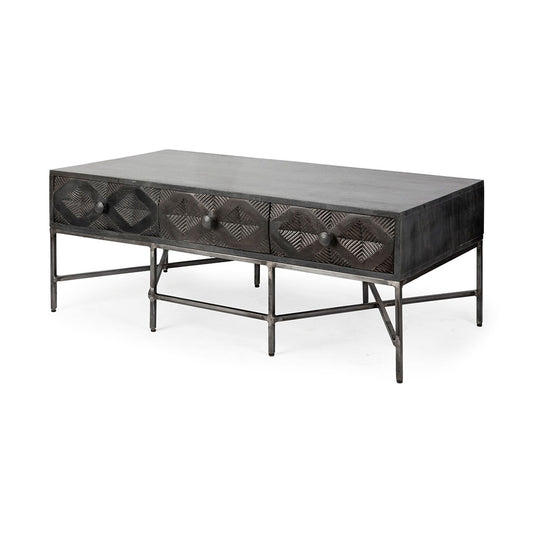 Mercana - Hogarth 48x24 Rectangular Brown Solid Wood Top Iron Metal Base w/6 Drawers Coffee Table - 67742_CLOSEOUT view 1