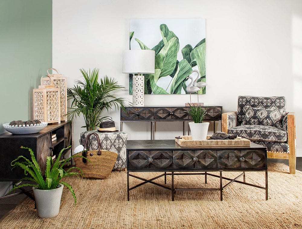Mercana - Hogarth 48x24 Rectangular Brown Solid Wood Top Iron Metal Base w/6 Drawers Coffee Table - 67742_CLOSEOUT view 3