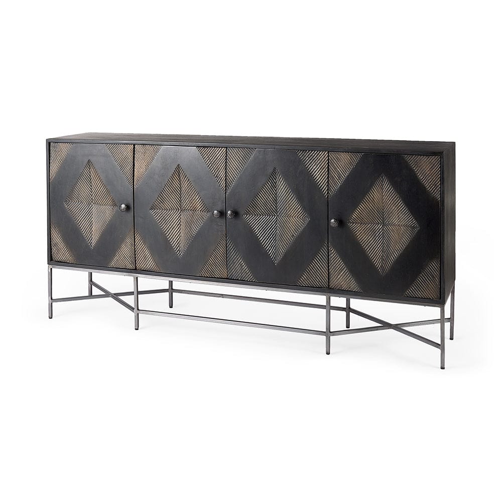 Mercana - Hogarth I 72x15 Two-Tone Brown Solid Wood Base Silver Frame 4 Cabinet Sideboard - 50431_CLOSEOUT view 1