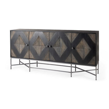 Mercana - Hogarth I 72x15 Two-Tone Brown Solid Wood Base Silver Frame 4 Cabinet Sideboard - 50431_CLOSEOUT view 1