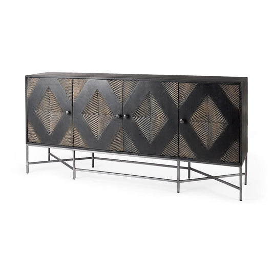 Mercana - Hogarth I 72x15 Two-Tone Brown Solid Wood Base Silver Frame 4 Cabinet Sideboard - 50431_CLOSEOUT view 1