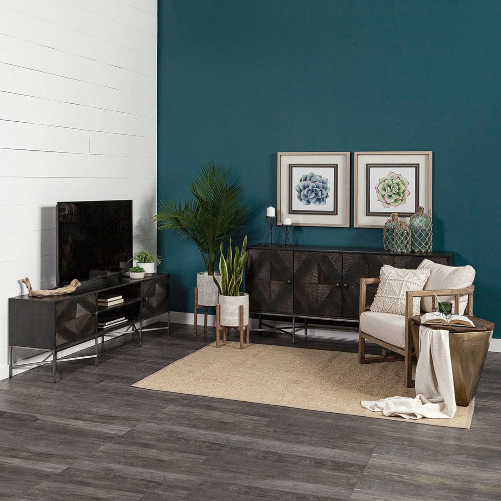Mercana - Hogarth I 72x15 Two-Tone Brown Solid Wood Base Silver Frame 4 Cabinet Sideboard - 50431_CLOSEOUT view 3