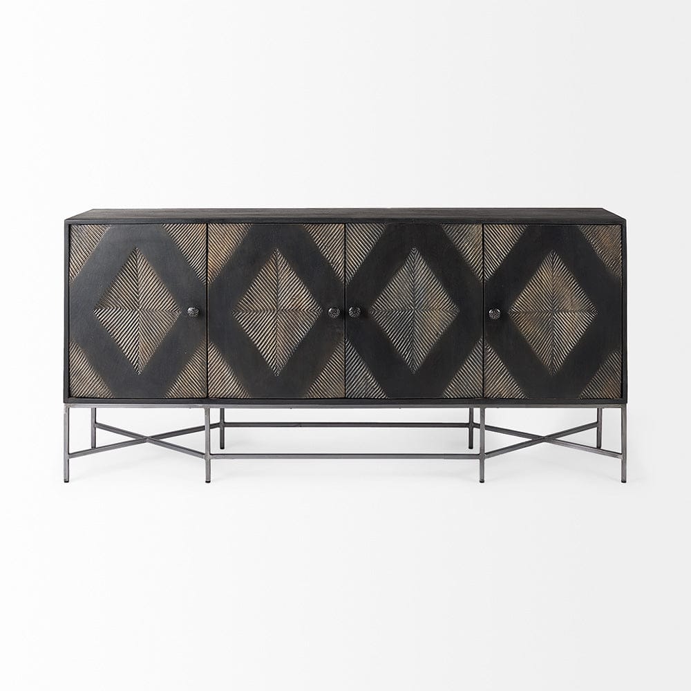 Mercana - Hogarth I 72x15 Two-Tone Brown Solid Wood Base Silver Frame 4 Cabinet Sideboard - 50431_CLOSEOUT view 11