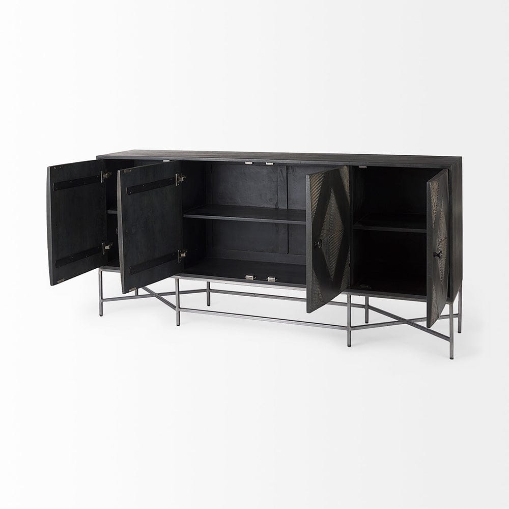 Mercana - Hogarth I 72x15 Two-Tone Brown Solid Wood Base Silver Frame 4 Cabinet Sideboard - 50431_CLOSEOUT view 13