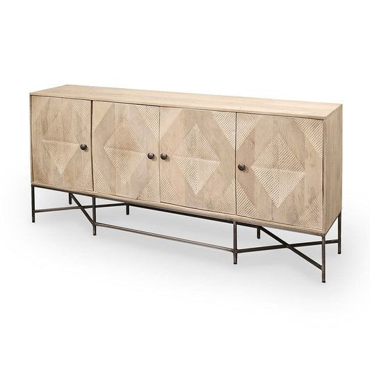 Mercana - Hogarth III 72L x 15W x 34H Brown Solid Wood Frame Gold Metal Base 4 Cabinet Door Sideboard - 68515 view 1