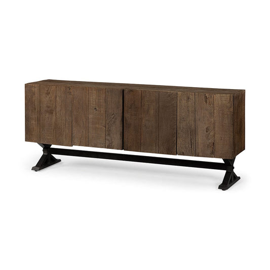 Mercana - Hollingworth 72x18 Brown Solid Wood Frame Nickel Metal Base 4 Cabinet Door Sideboard - 67859 view 1