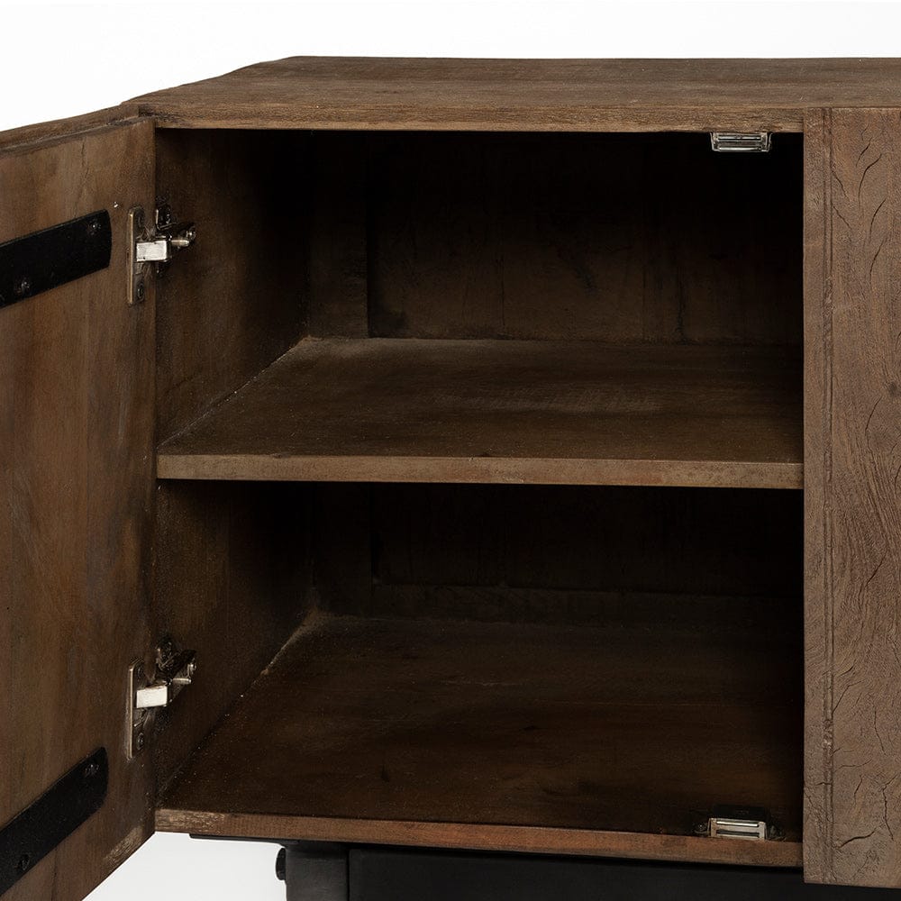 Mercana - Hollingworth 72x18 Brown Solid Wood Frame Nickel Metal Base 4 Cabinet Door Sideboard - 67859 view 3