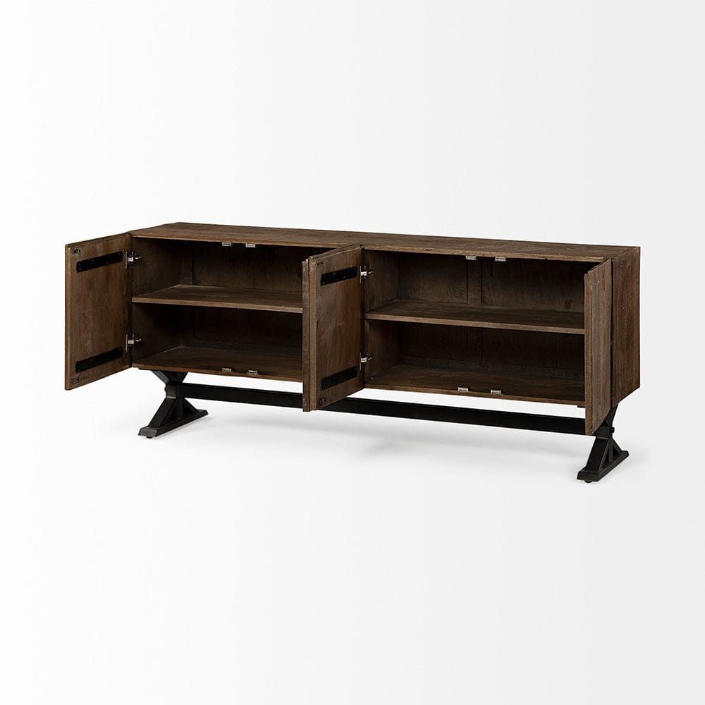 Mercana - Hollingworth 72x18 Brown Solid Wood Frame Nickel Metal Base 4 Cabinet Door Sideboard - 67859 view 4