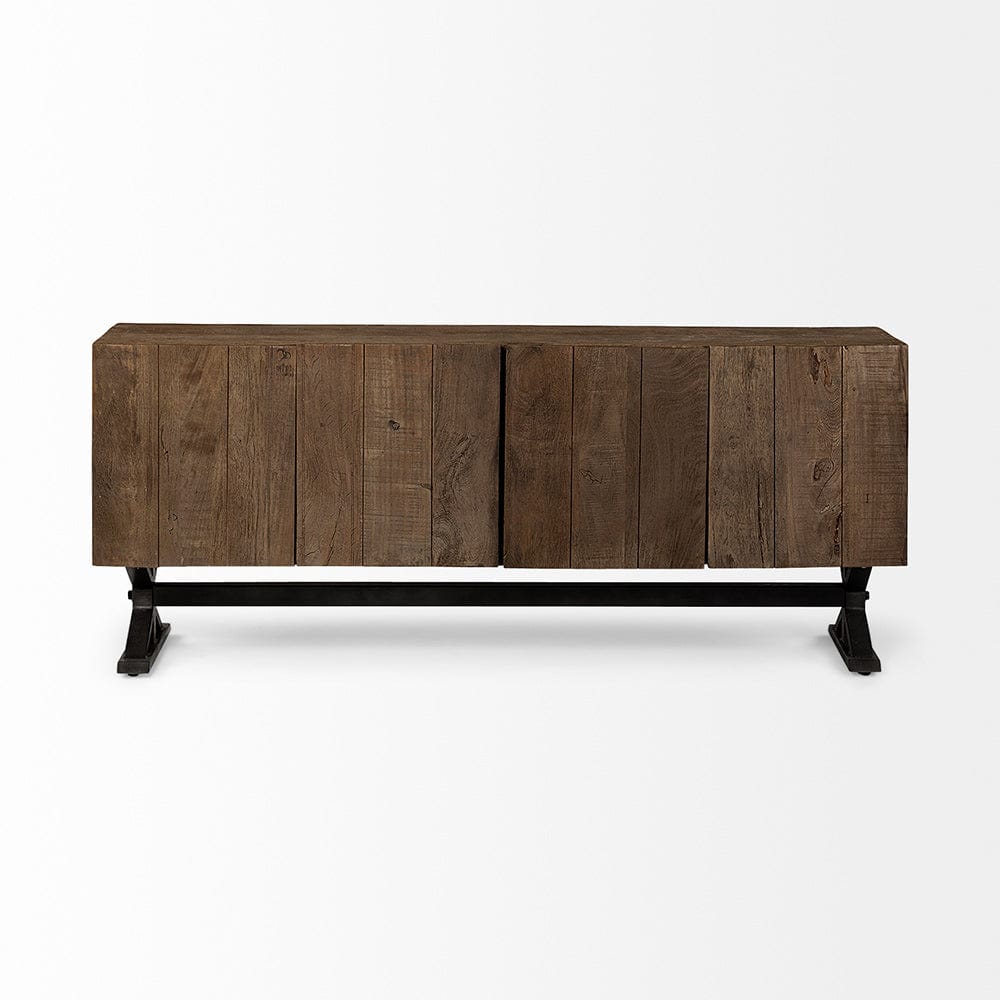 Mercana - Hollingworth 72x18 Brown Solid Wood Frame Nickel Metal Base 4 Cabinet Door Sideboard - 67859 view 5