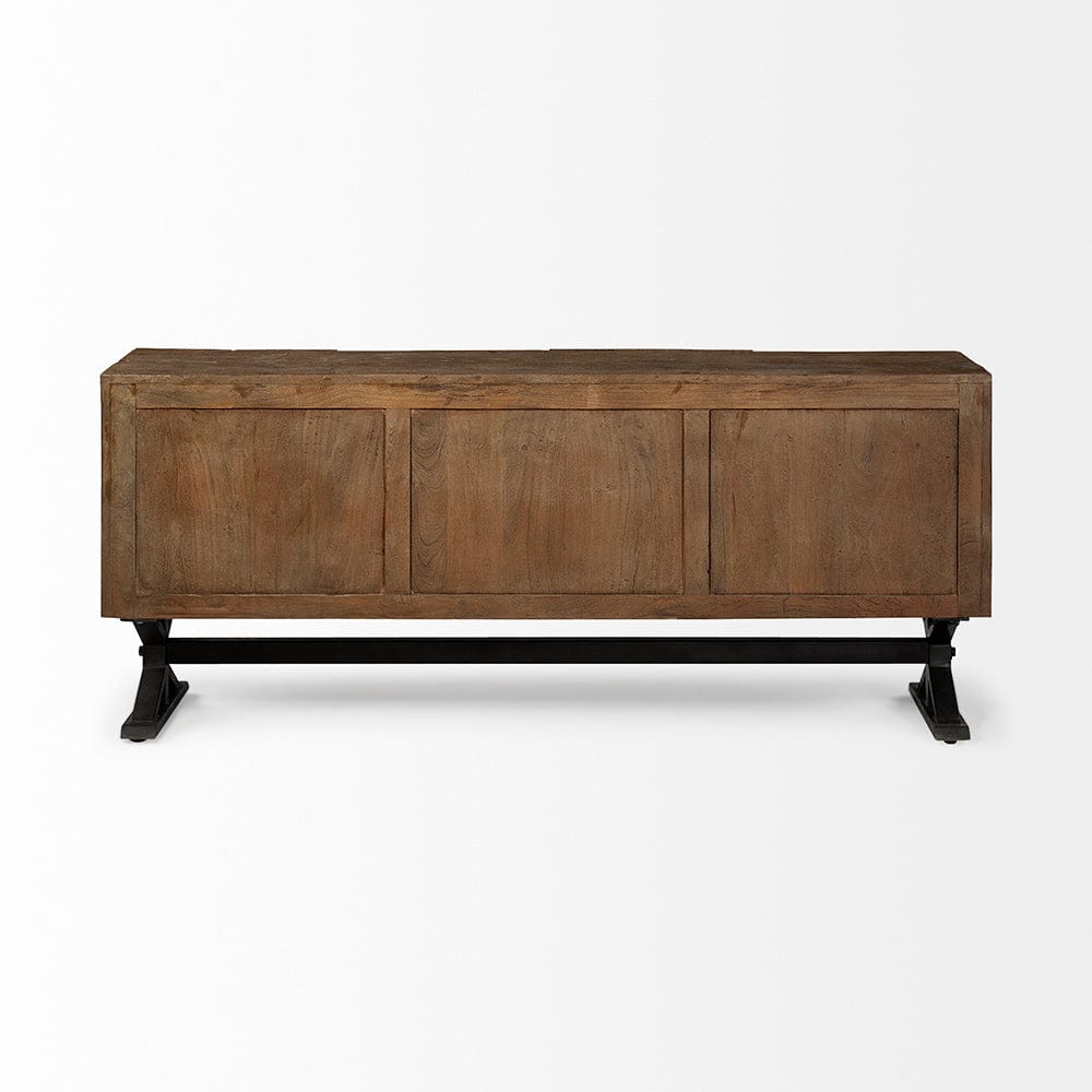 Mercana - Hollingworth 72x18 Brown Solid Wood Frame Nickel Metal Base 4 Cabinet Door Sideboard - 67859 view 7