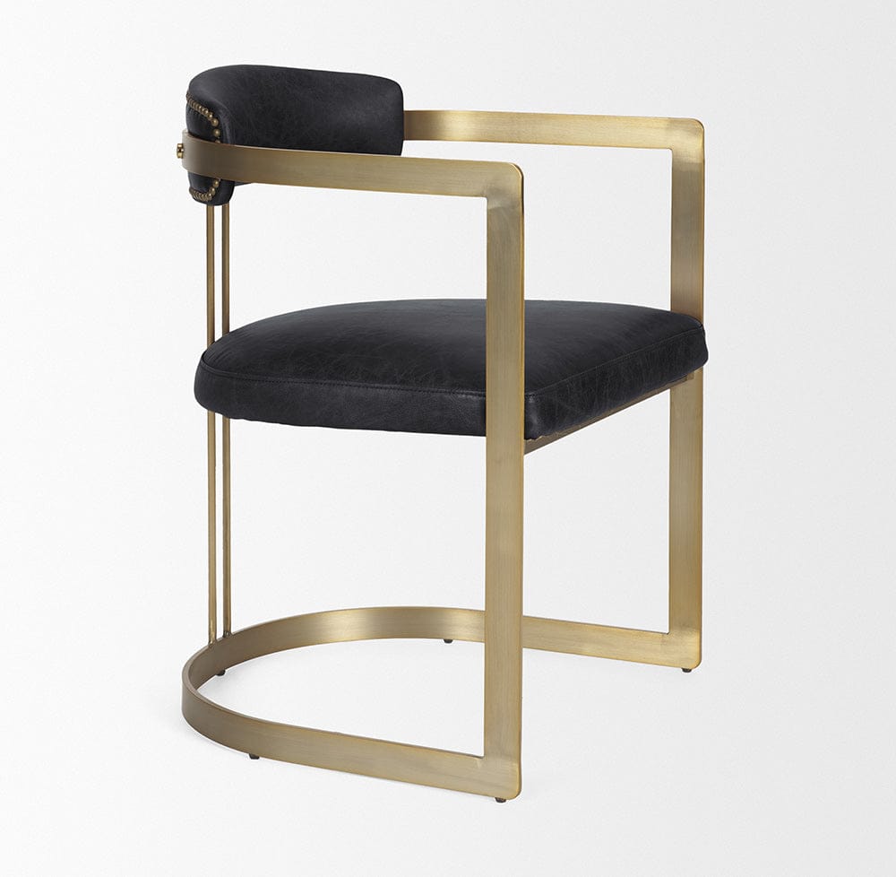 Mercana - Hollyfield II Black Leather Seat Gold Iron Frame Dining Chair - 50414 view 4