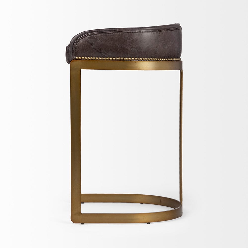 Mercana - Hollyfield II Black Leather Seat Gold Metal Base Bar Stool - 67080 view 3