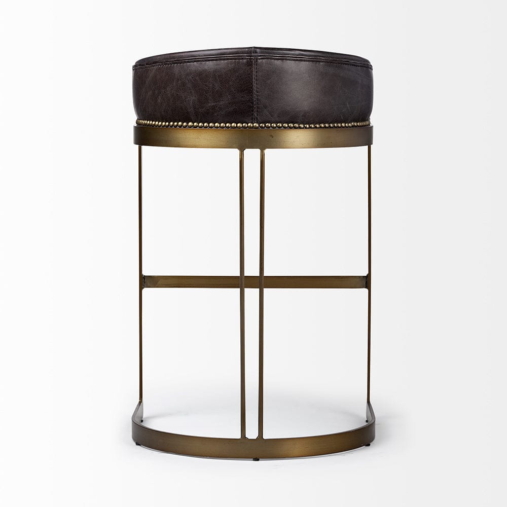 Mercana - Hollyfield II Black Leather Seat Gold Metal Base Bar Stool - 67080 view 6