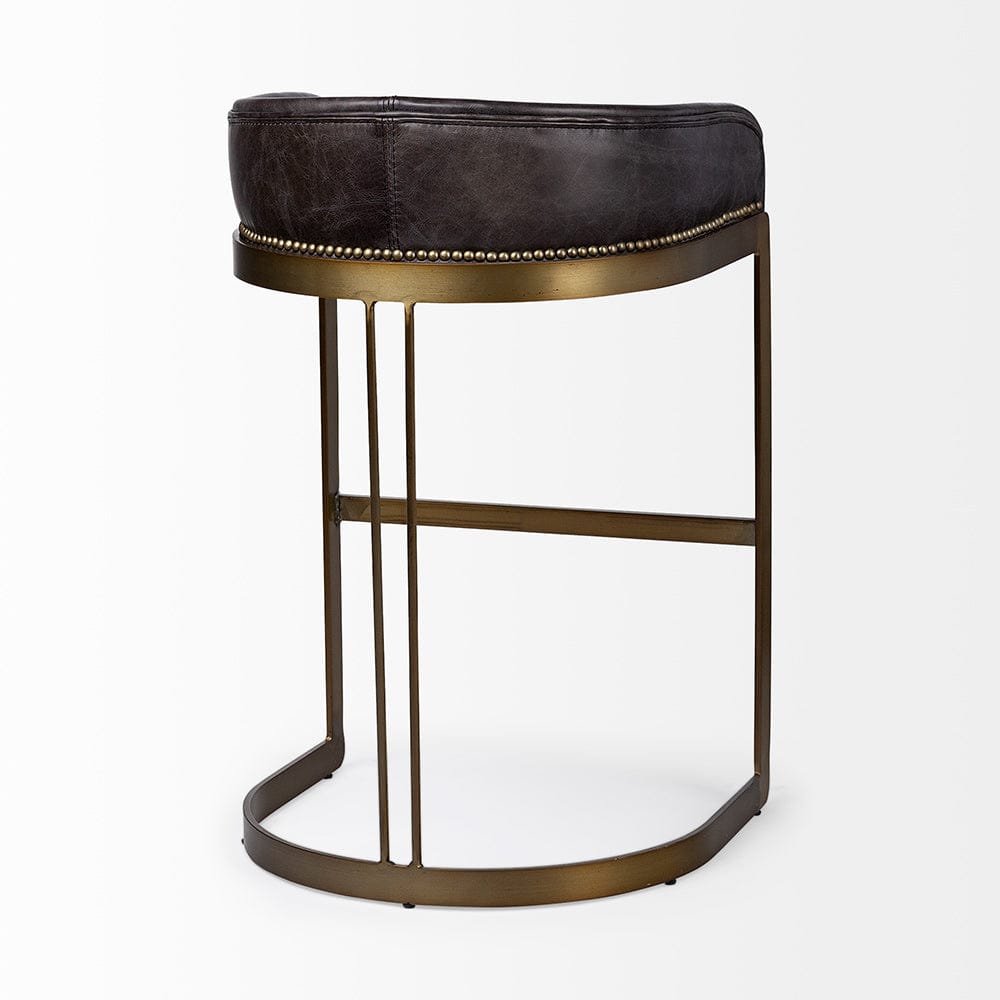 Mercana - Hollyfield II Black Leather Seat Gold Metal Base Bar Stool - 67080 view 7