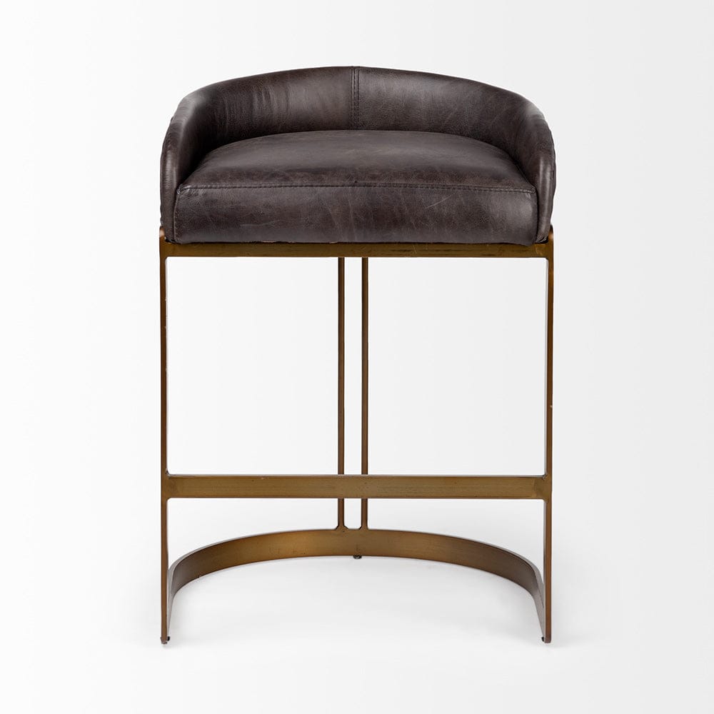 Mercana - Hollyfield II Black Leather Seat Gold Metal Base Counter Stool - 67079 view 2