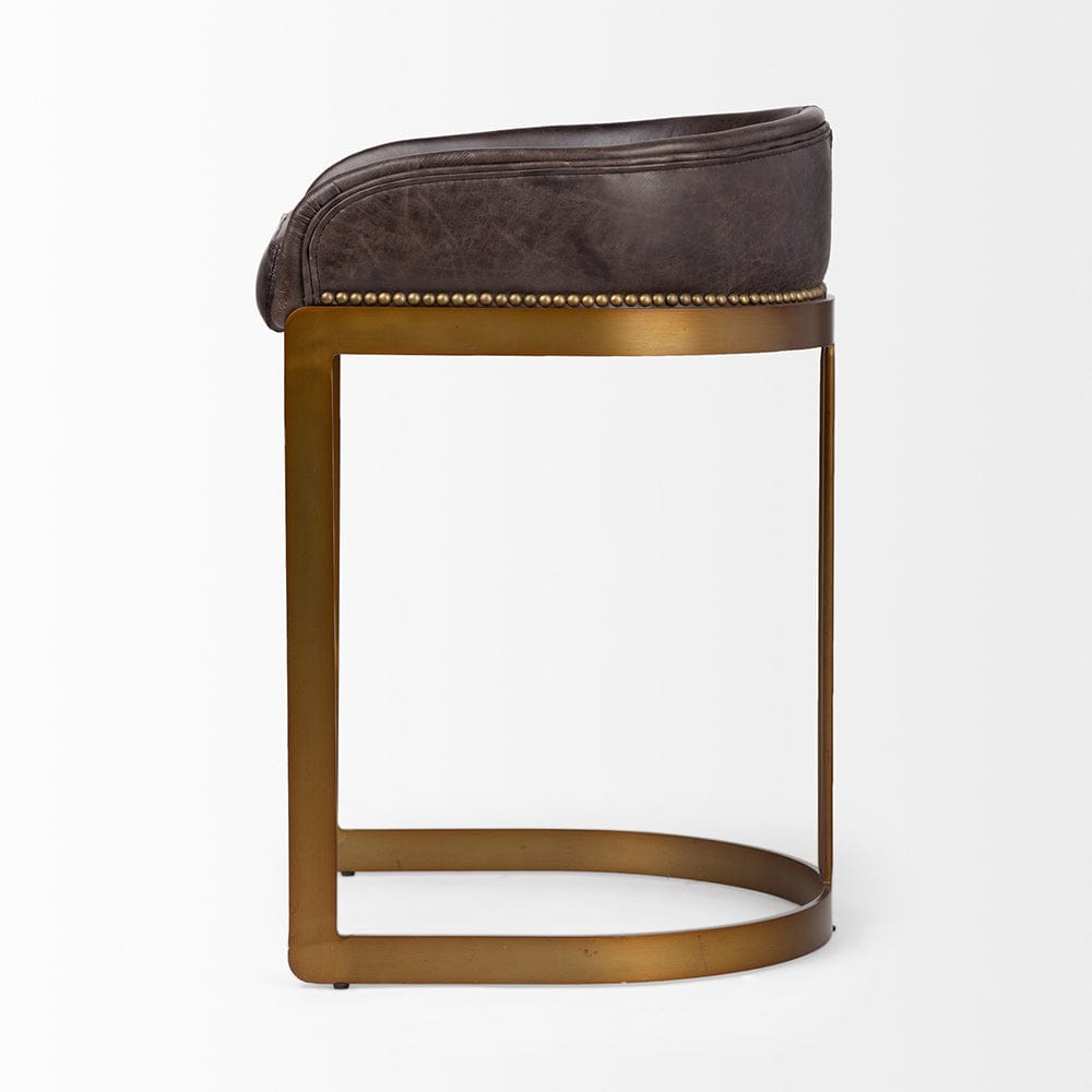 Mercana - Hollyfield II Black Leather Seat Gold Metal Base Counter Stool - 67079 view 3