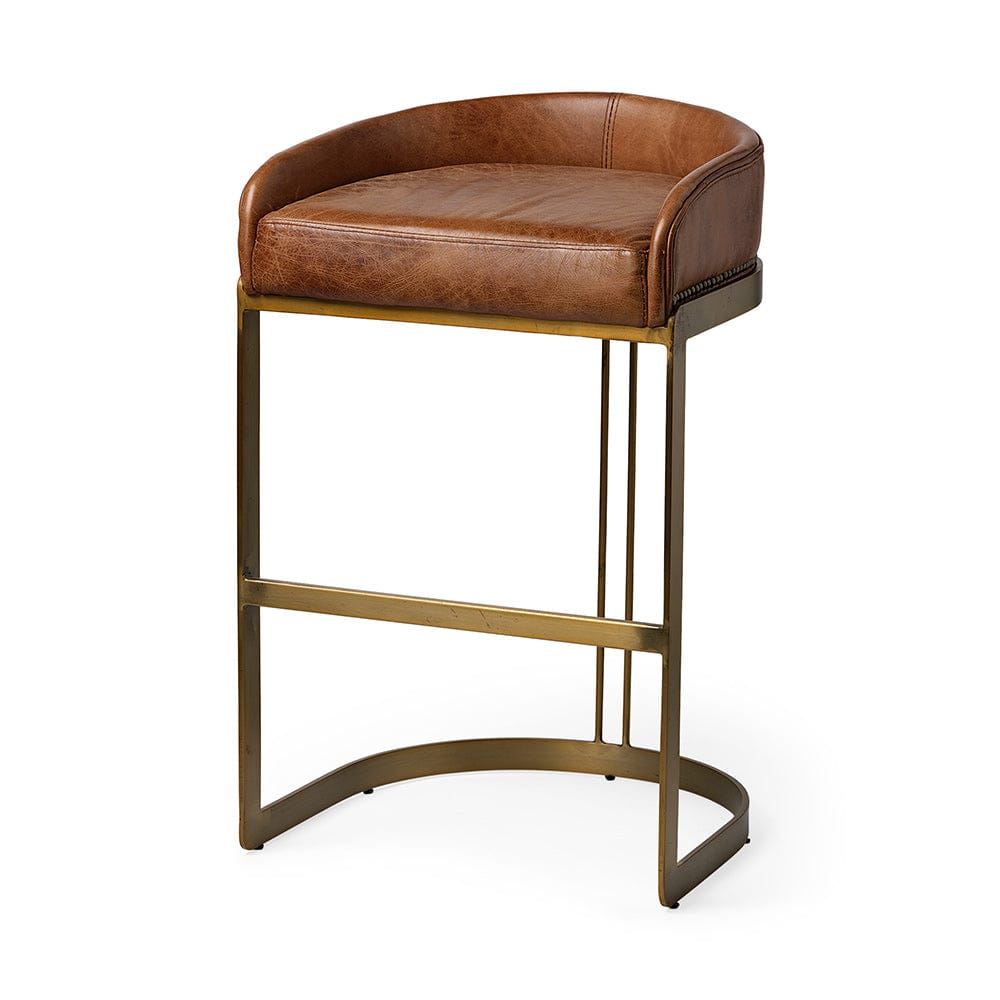 Mercana - Hollyfield II Brown Leather Seat Gold Metal Base Bar Stool - 68574 view 1