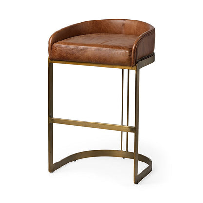 Mercana - Hollyfield II Brown Leather Seat Gold Metal Base Bar Stool - 68574 view 1