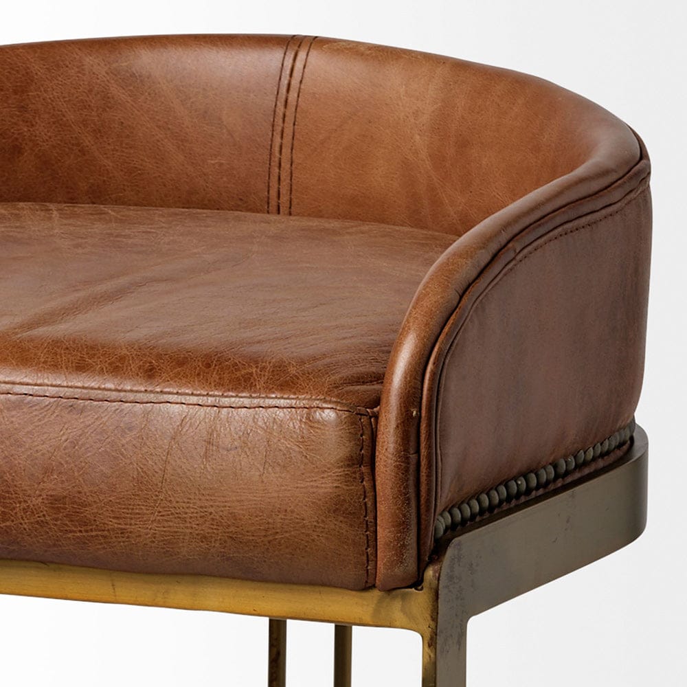 Mercana - Hollyfield II Brown Leather Seat Gold Metal Base Bar Stool - 68574 view 2
