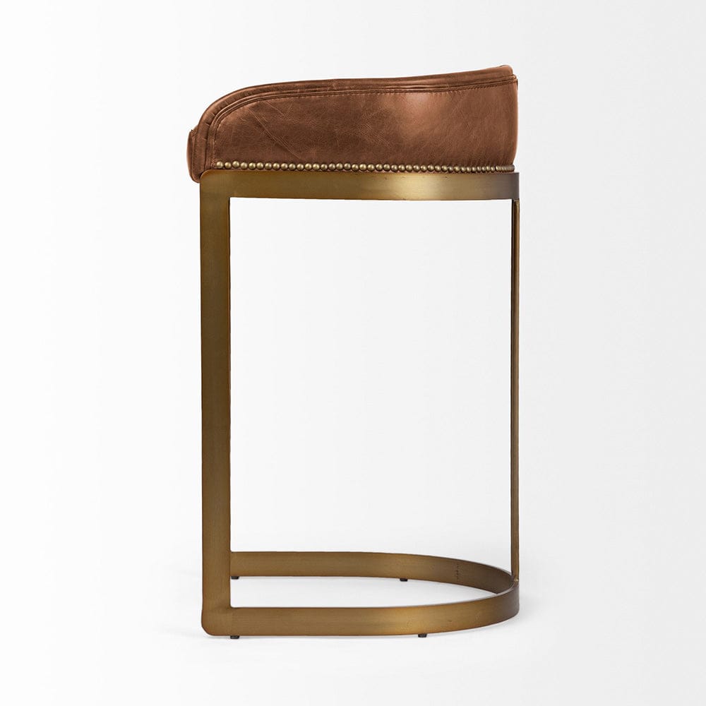 Mercana - Hollyfield II Brown Leather Seat Gold Metal Base Bar Stool - 68574 view 4
