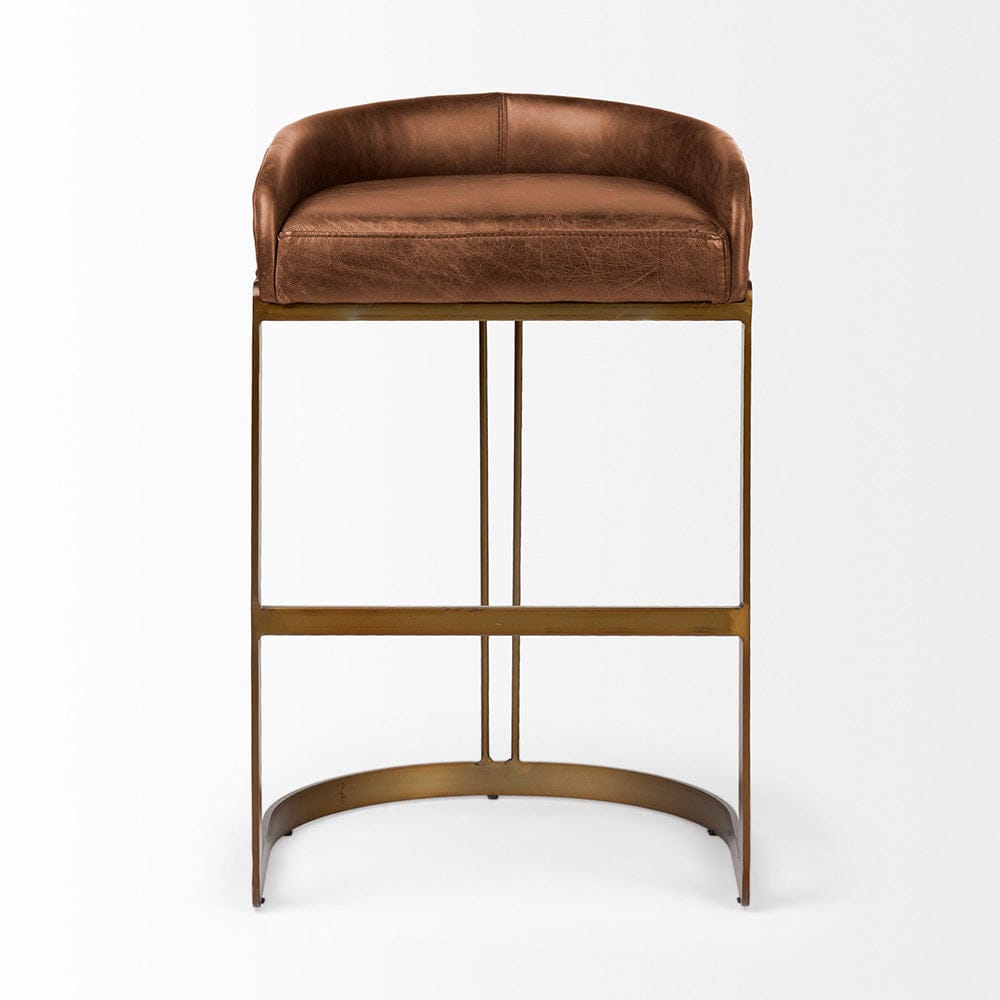 Mercana - Hollyfield II Brown Leather Seat Gold Metal Base Bar Stool - 68574 view 5