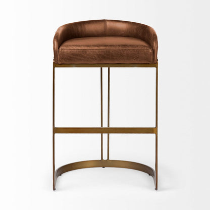 Mercana - Hollyfield II Brown Leather Seat Gold Metal Base Bar Stool - 68574 view 5