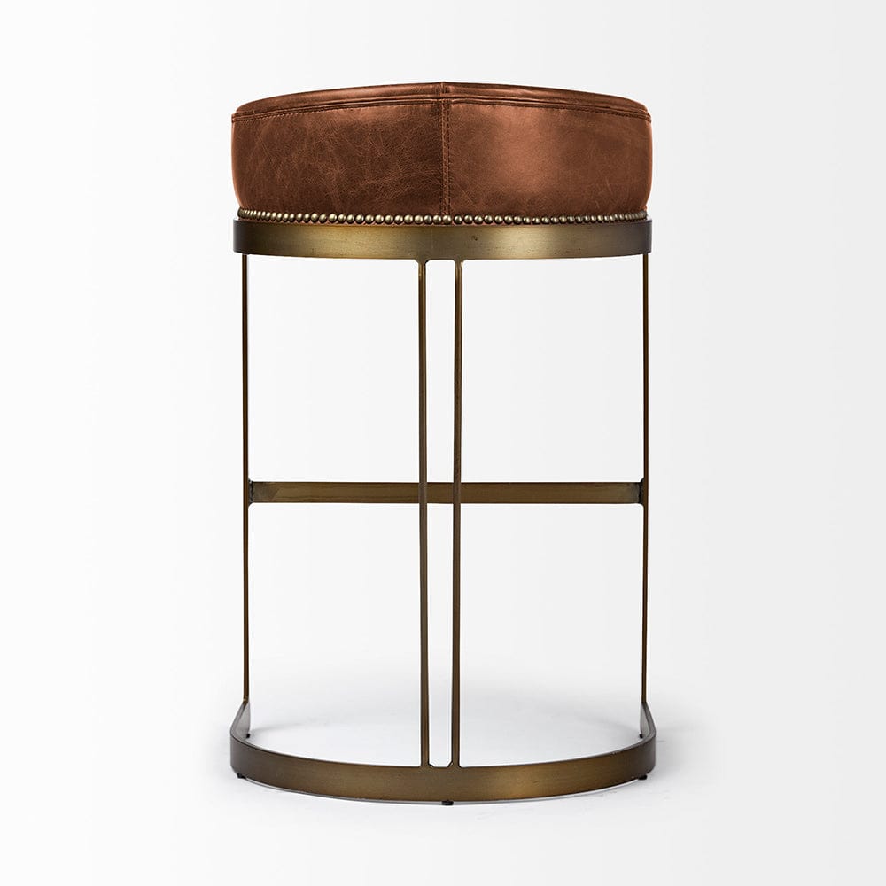 Mercana - Hollyfield II Brown Leather Seat Gold Metal Base Bar Stool - 68574 view 6