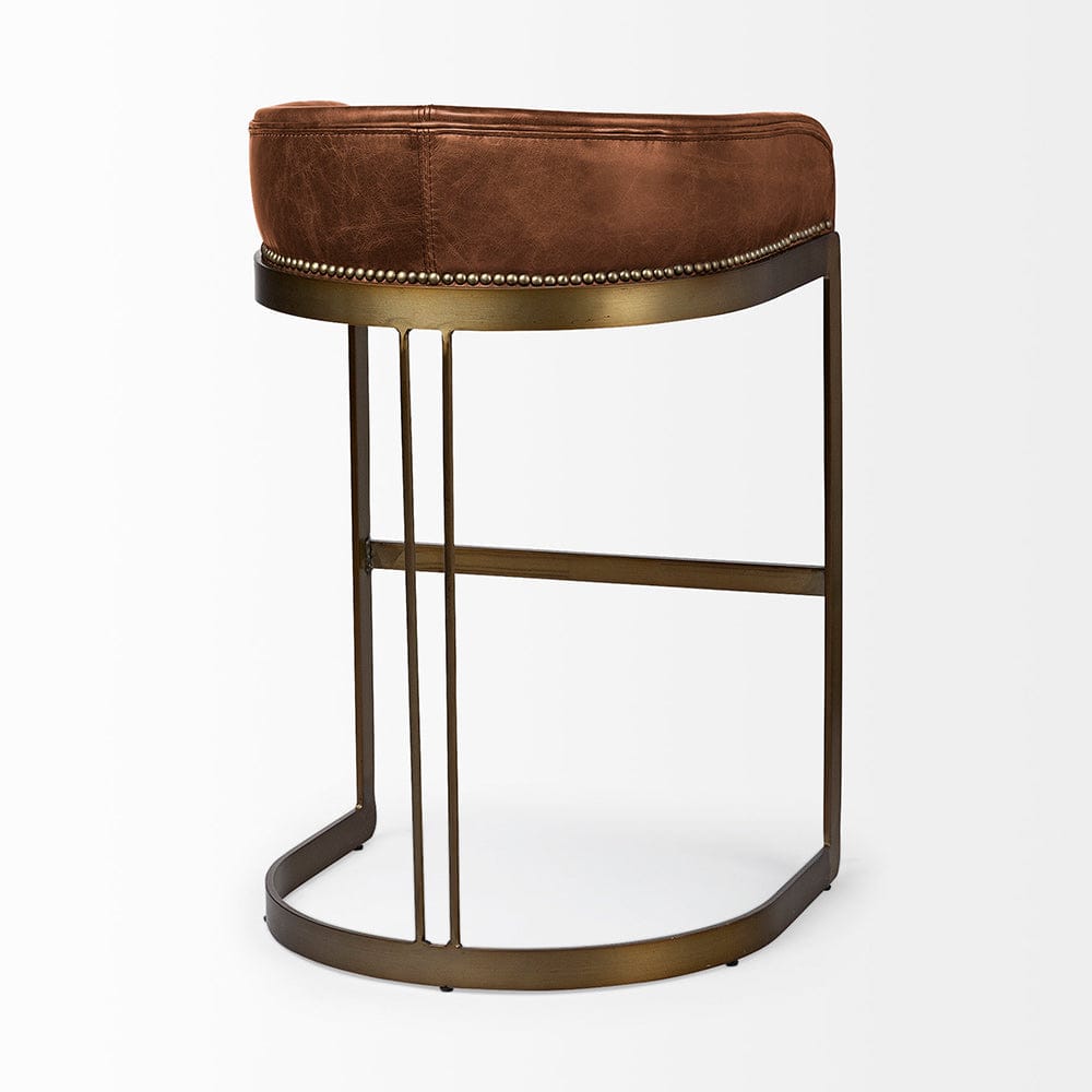 Mercana - Hollyfield II Brown Leather Seat Gold Metal Base Bar Stool - 68574 view 7