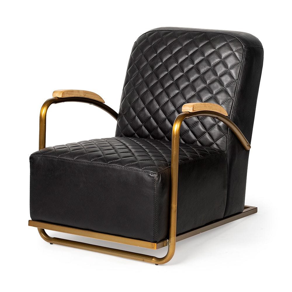 Mercana - Horace I Black Leather Diamond Pattern w/Gold Iron Frame Accent Chair - 50406 view 1