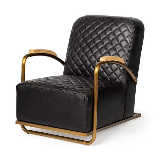 Mercana - Horace I Black Leather Diamond Pattern w/Gold Iron Frame Accent Chair - 50406 view 1