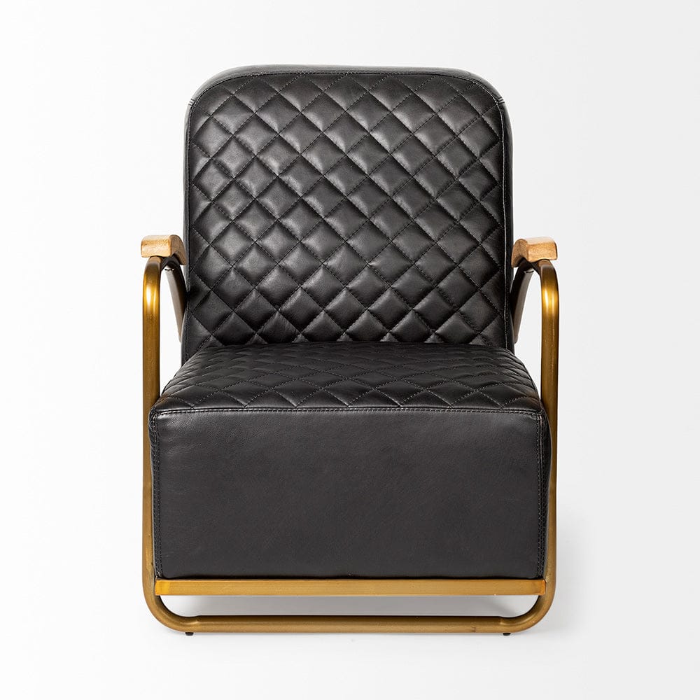 Mercana - Horace I Black Leather Diamond Pattern w/Gold Iron Frame Accent Chair - 50406 view 2