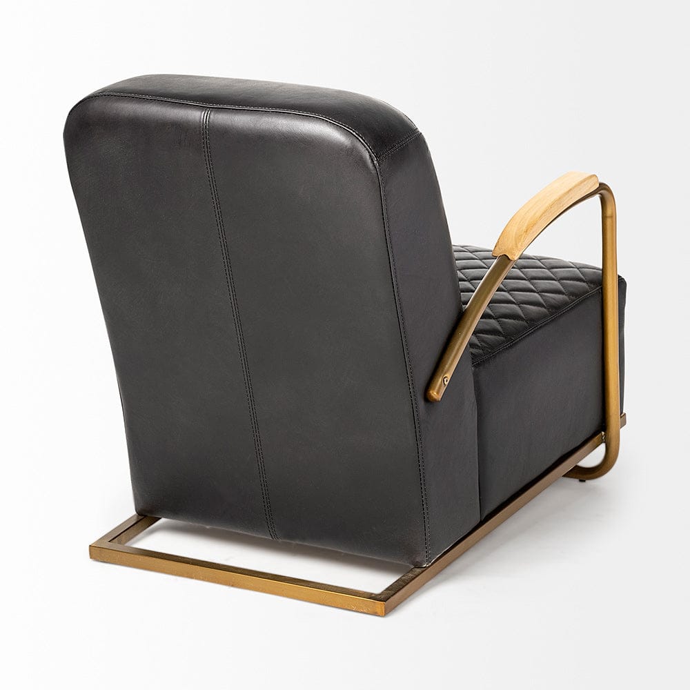 Mercana - Horace I Black Leather Diamond Pattern w/Gold Iron Frame Accent Chair - 50406 view 3