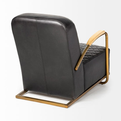 Mercana - Horace I Black Leather Diamond Pattern w/Gold Iron Frame Accent Chair - 50406 view 3