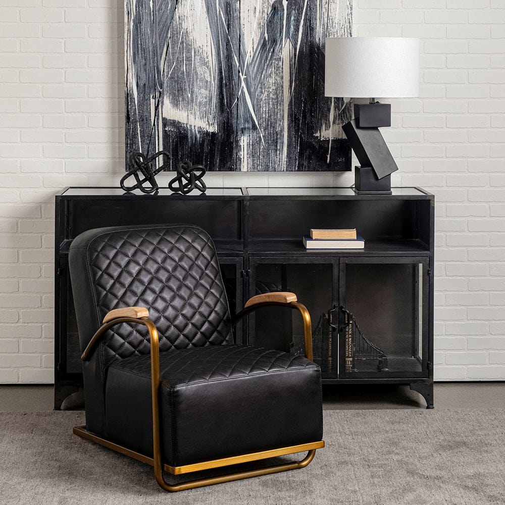 Mercana - Horace I Black Leather Diamond Pattern w/Gold Iron Frame Accent Chair - 50406 view 5