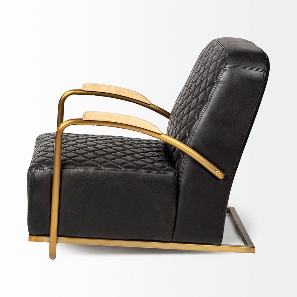 Mercana - Horace I Black Leather Diamond Pattern w/Gold Iron Frame Accent Chair - 50406 view 6